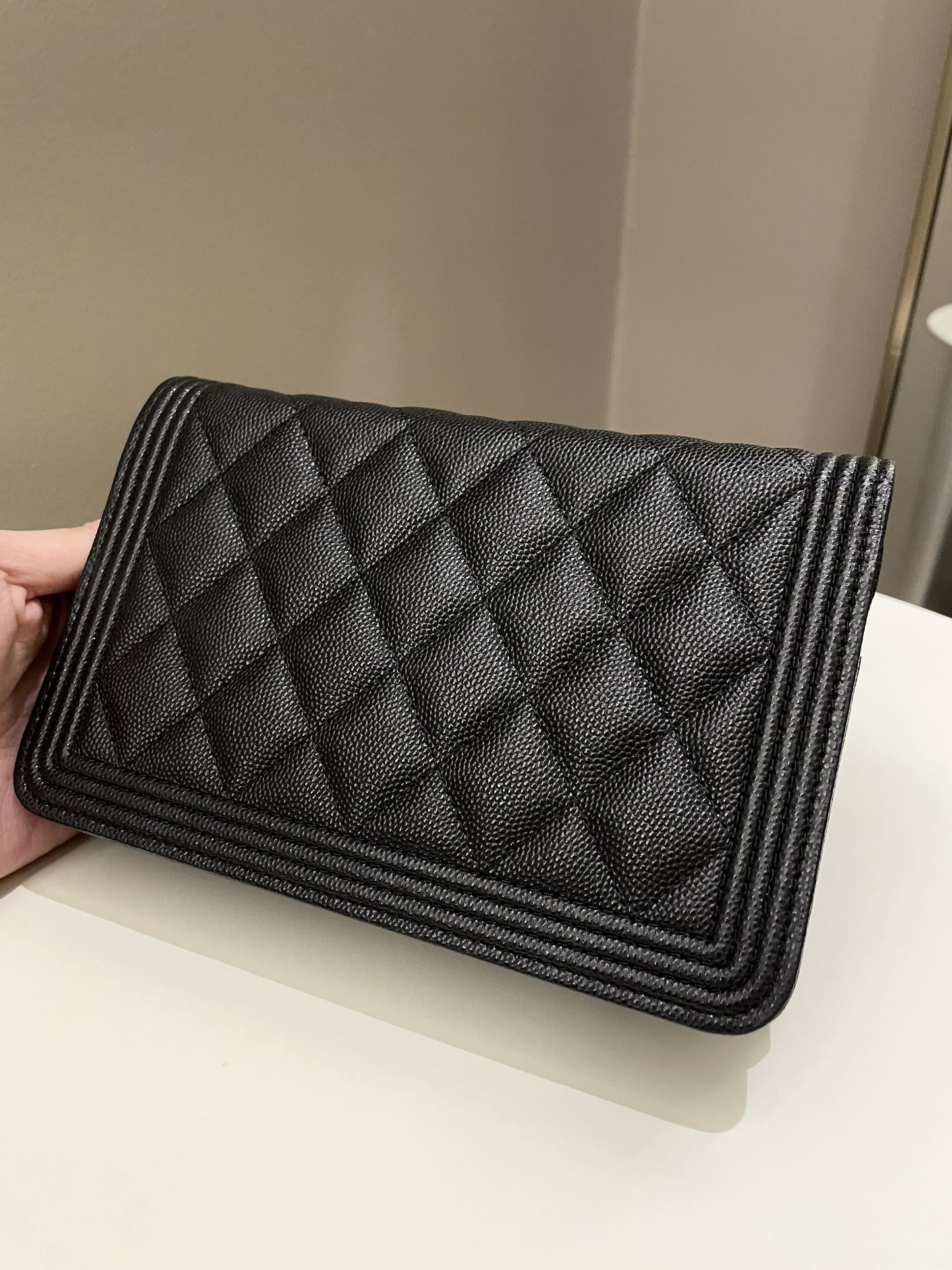 Luxury Chanel Quilted Boy Wallet On Chain Black Caviar