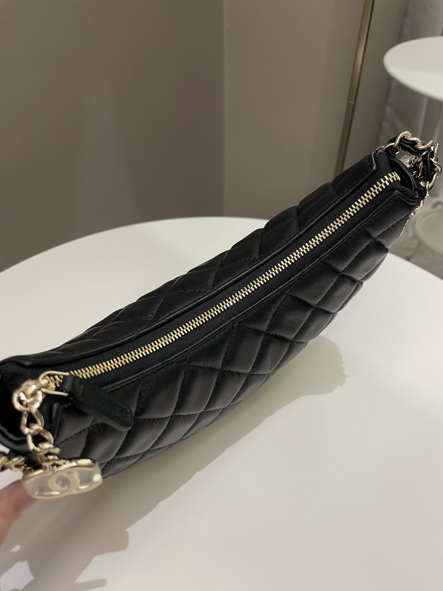 Luxury Chanel 23P Quilted Chain Around Hobo Bag Black Lambskin