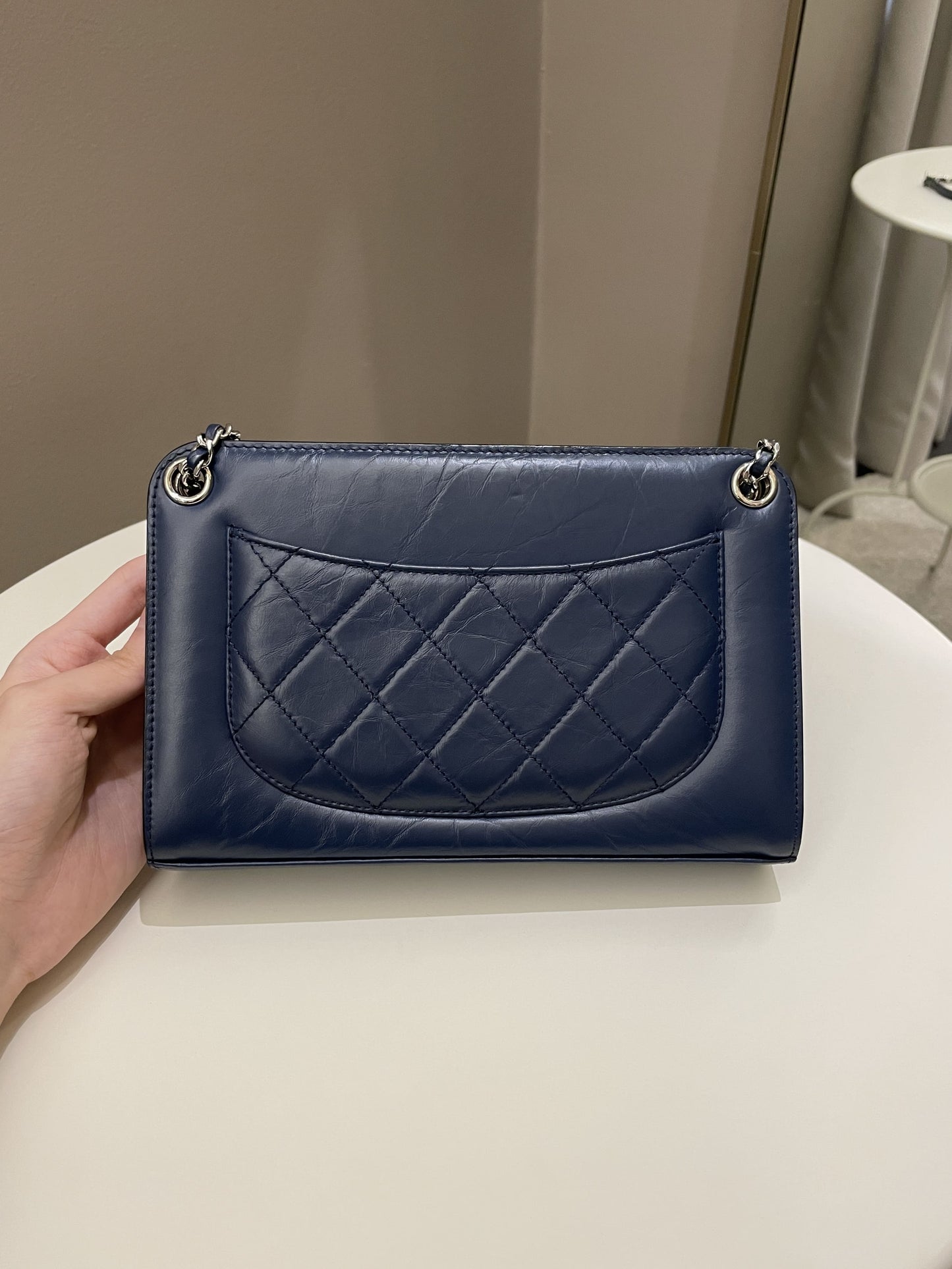 Luxury Chanel Quilted Small Shoulder Clutch Bag Blue Aged Calfskin