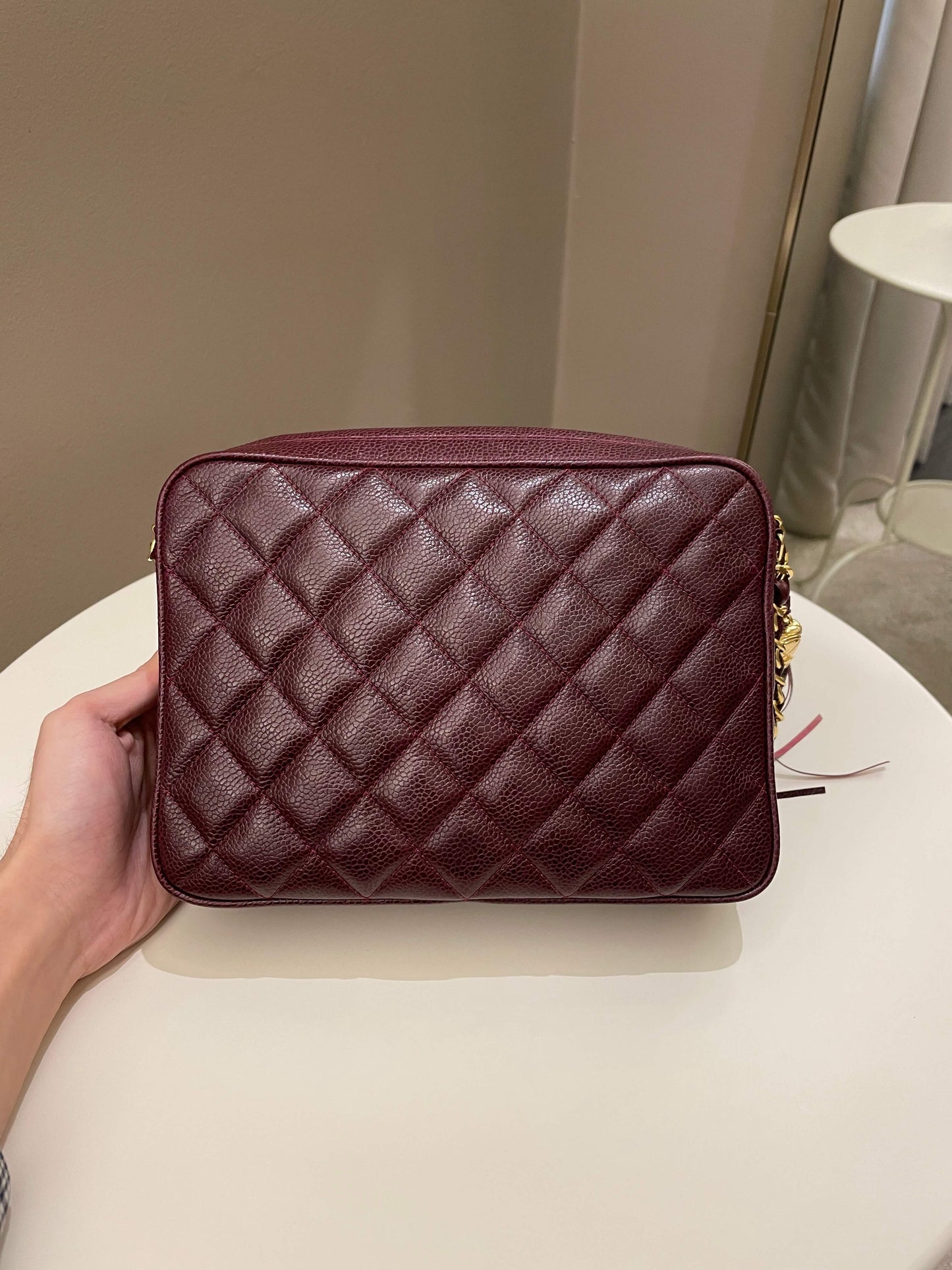 Luxury Chanel Vintage Camera Bag Tassle Burgundy Caviar