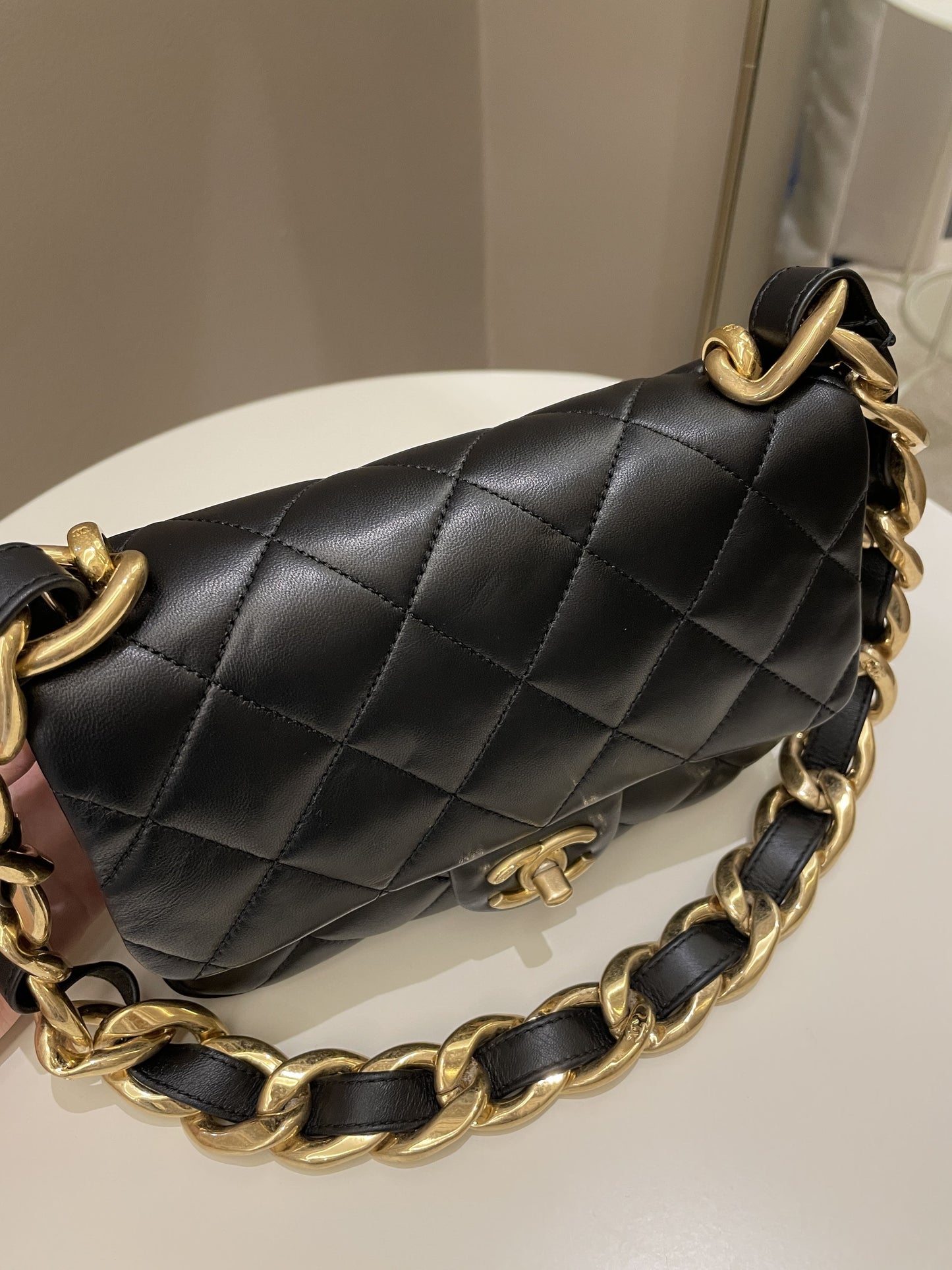 Luxury Chanel 22S Funky Town Flap Bag Black Calfskin