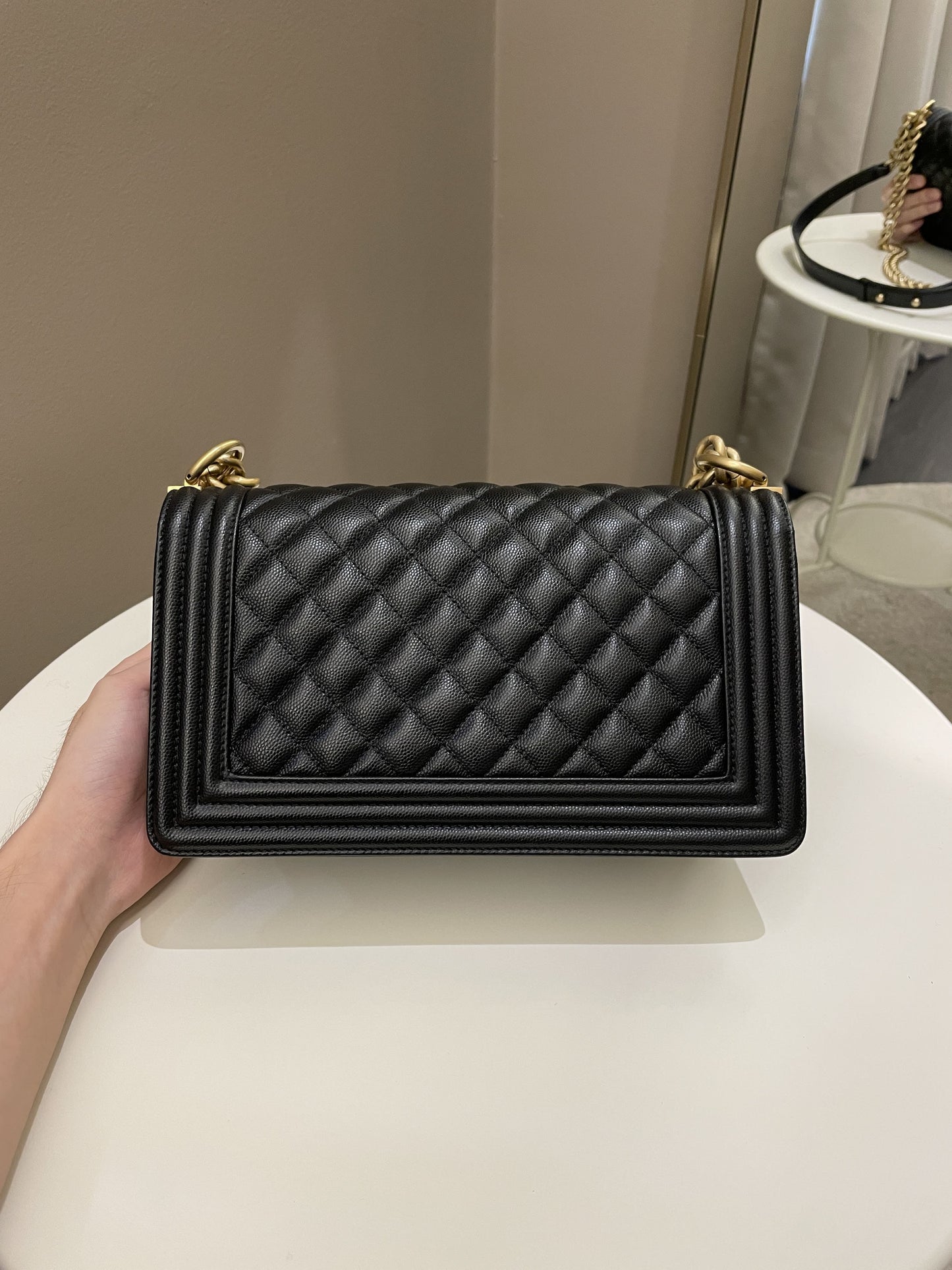 Luxury Chanel Quilted Boy Old Medium Black Caviar