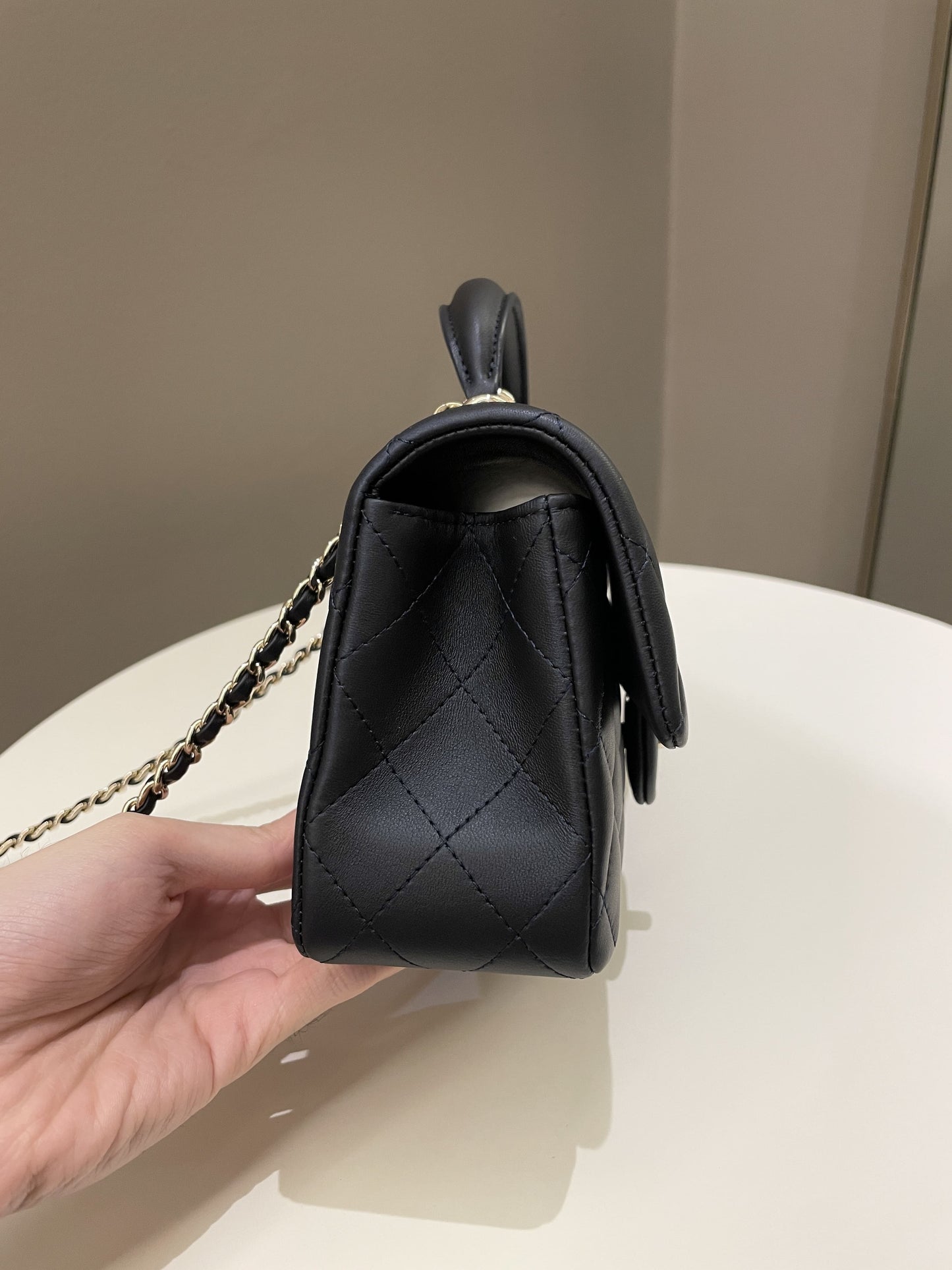 Luxury Chanel Quilted Top Handle Mini Rectangular Midnight Iridescent
