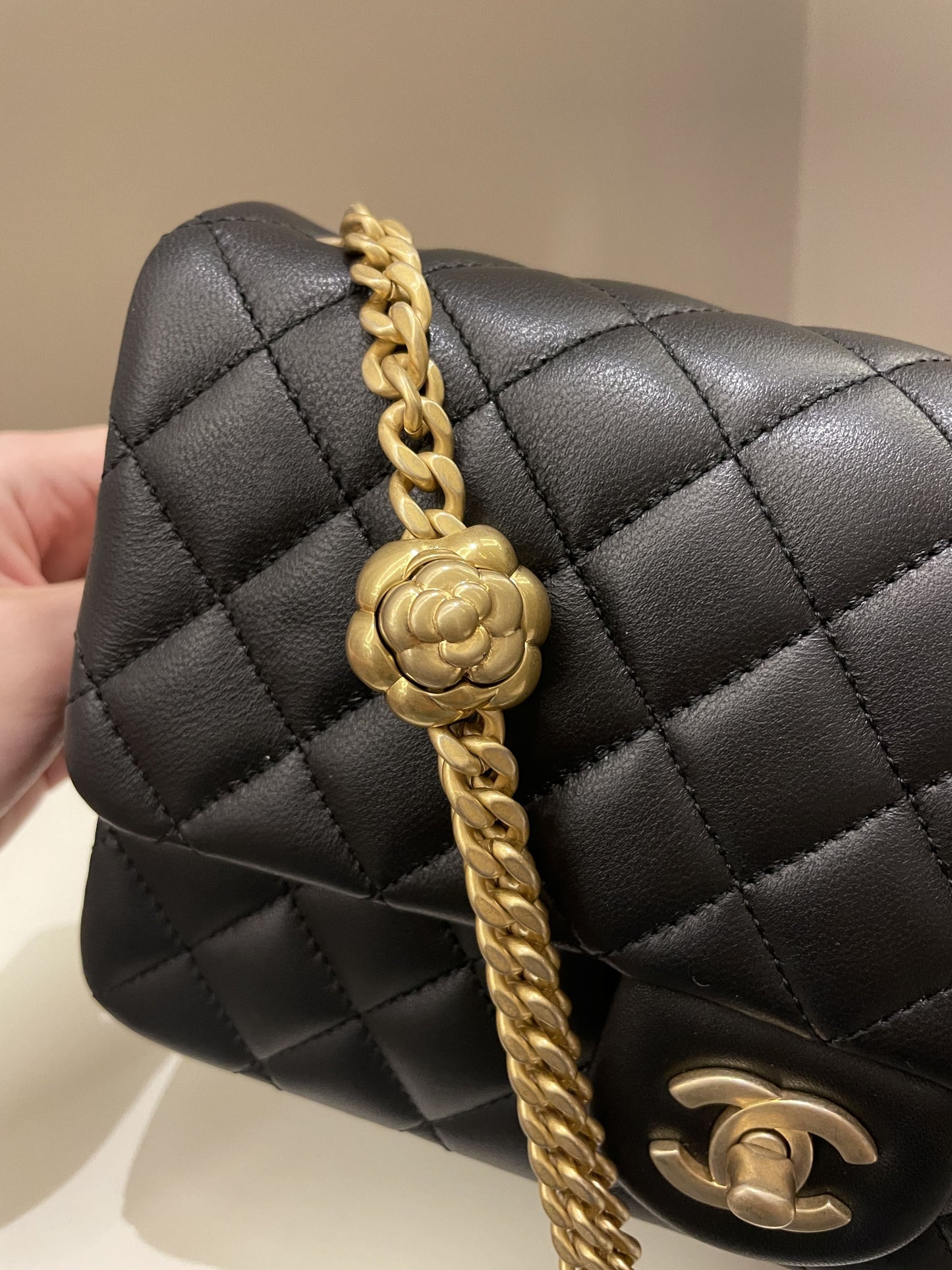 Luxury Chanel 23S Camellia Black Stiff Lambskin