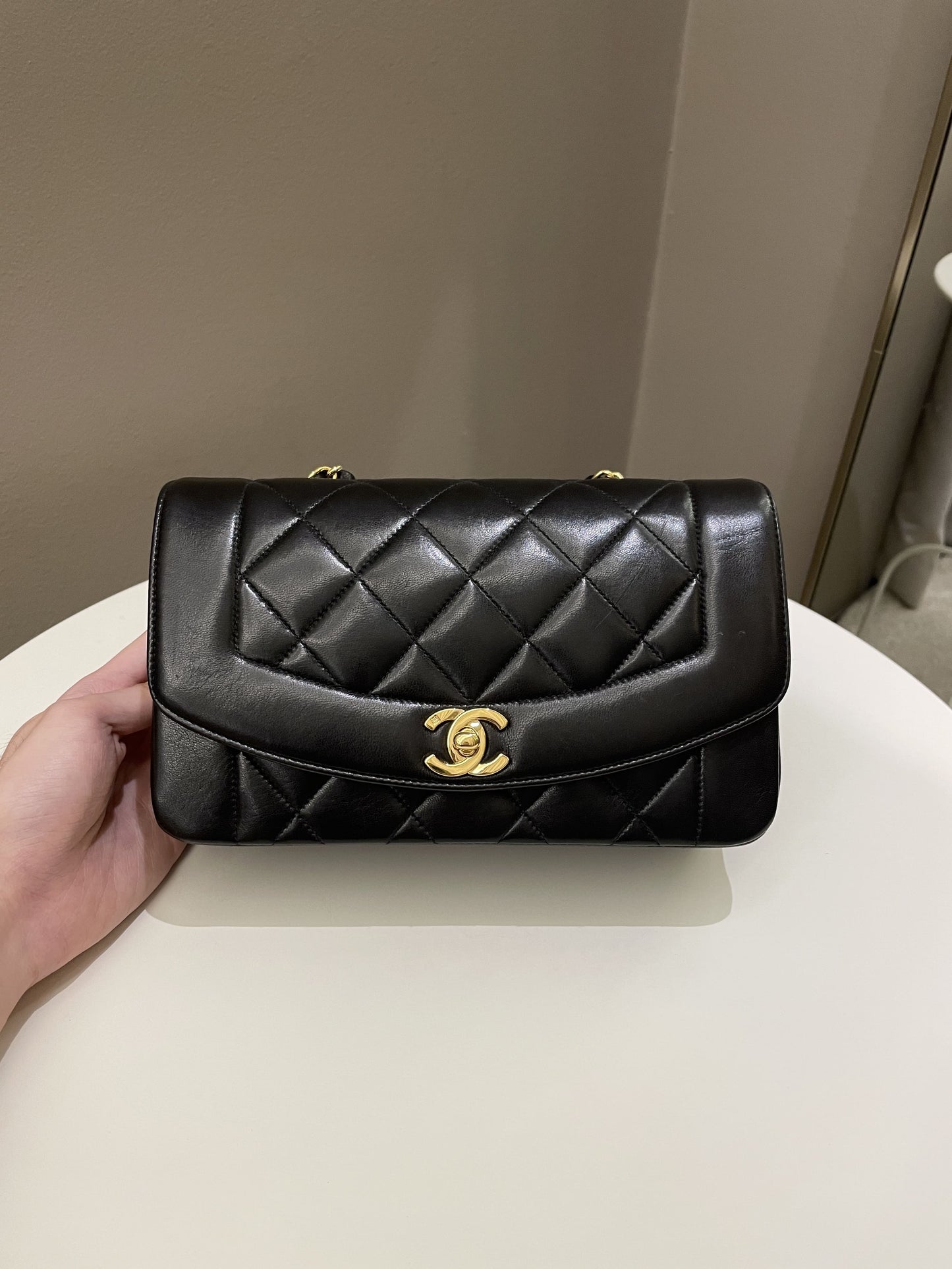 Luxury Chanel Vintage Quilted Diana Flap Bag Black Lambskin