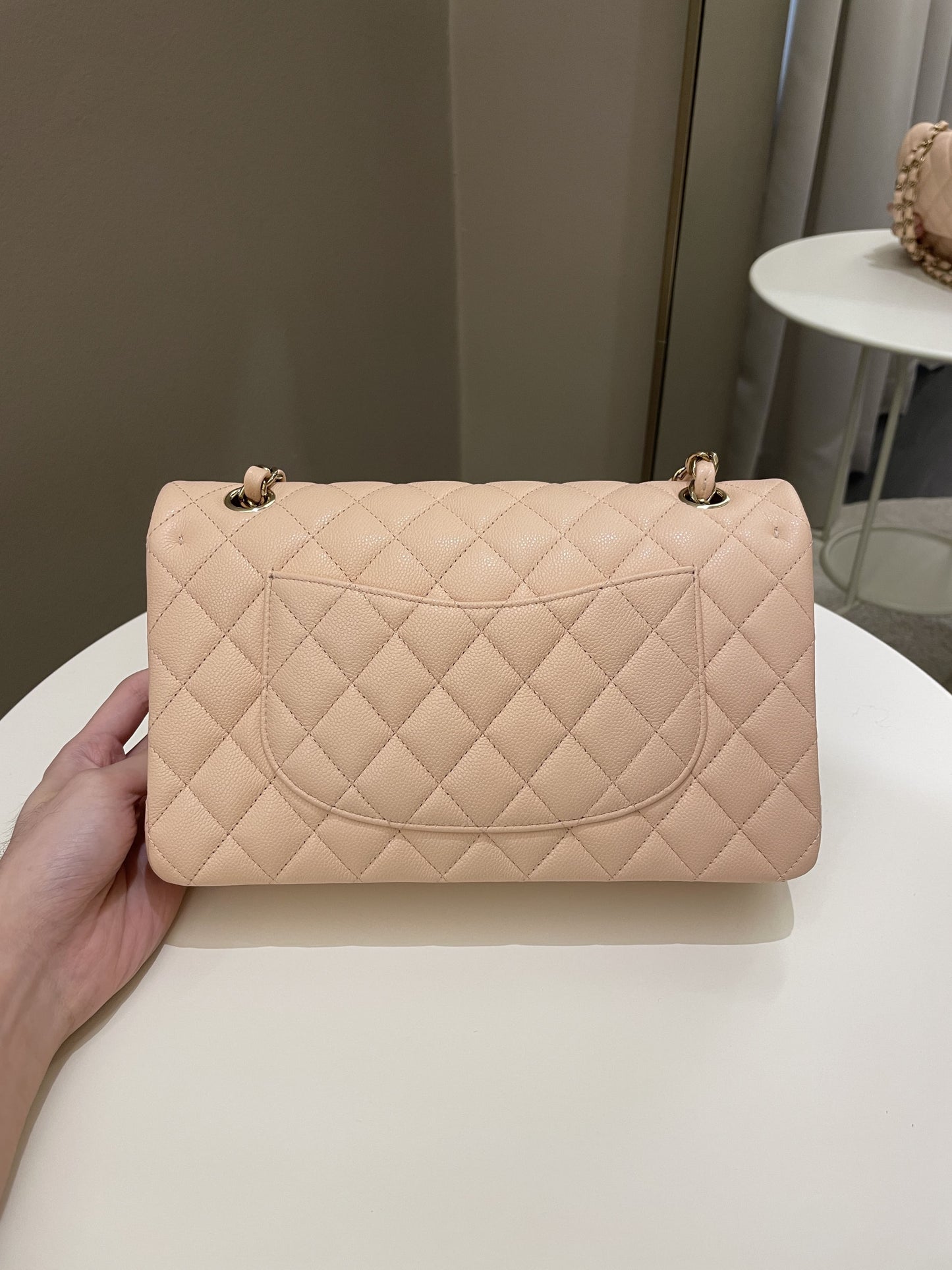 Luxury Chanel Classic Quilted Medium Double Flap Beige Caviar
