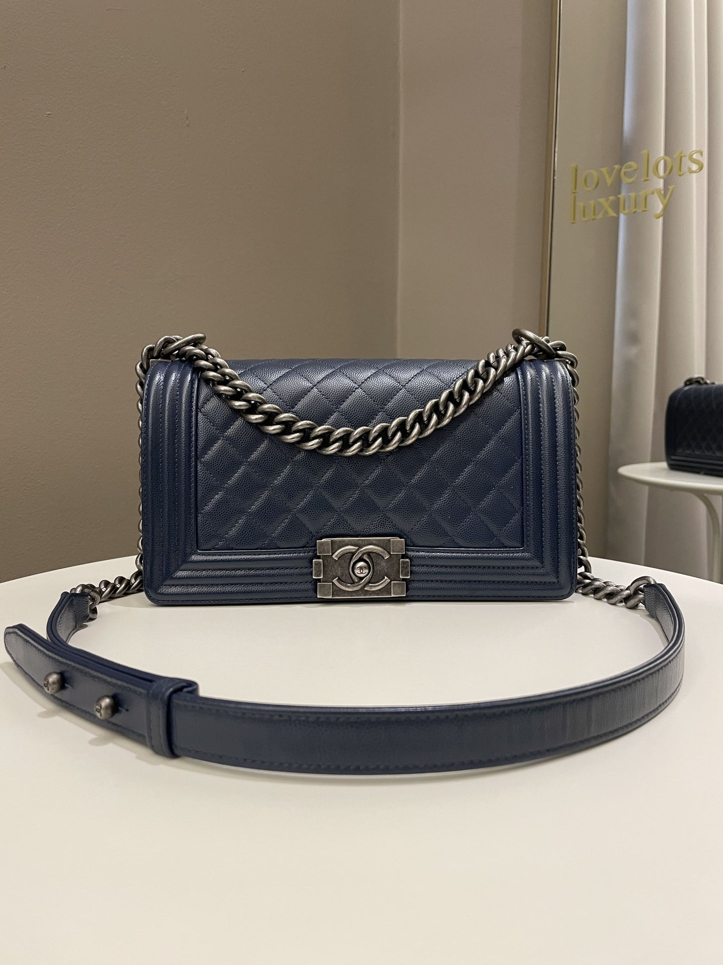 Luxury Chanel Quilted Boy Old Medium Navy Caviar