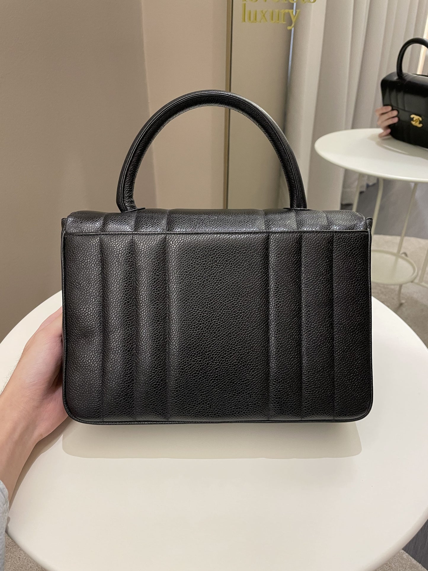 Luxury Chanel Vertical Quilted Top Handle Black Caviar