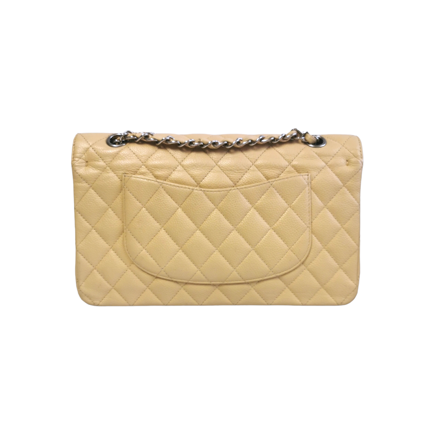 Luxury Chanel Classic Double Flap Medium Beige Caviar Silver