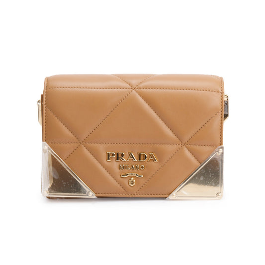 Prada 2024 Beige Quilted Nappa Leather Shoulder Bag