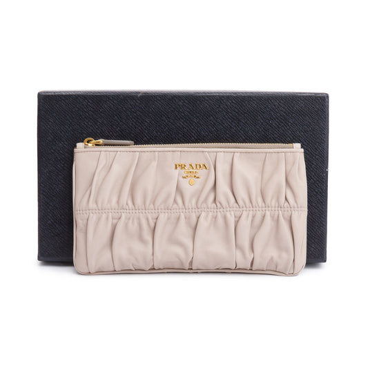 Prada Beige Nappa Gaufre Small Zip Pouch