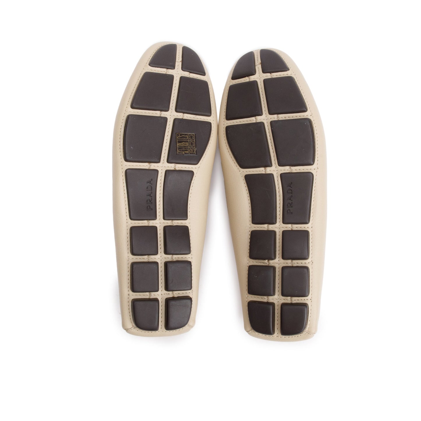 Prada Beige Saffiano Leather Driver Men's Loafers, Size 7.5