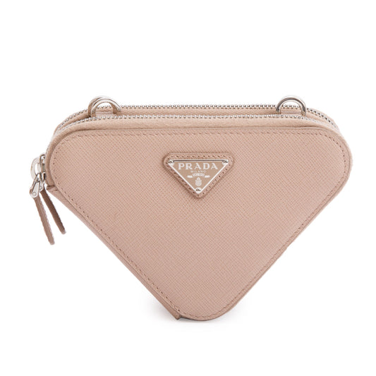 Prada Beige Saffiano Leather Mini Triangle Crossbody Bag