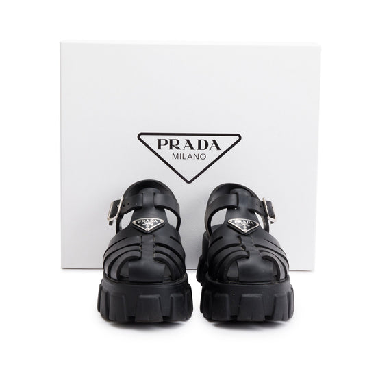 Prada Black Foam Rubber Monolith Sling Back Sandals, Size 38