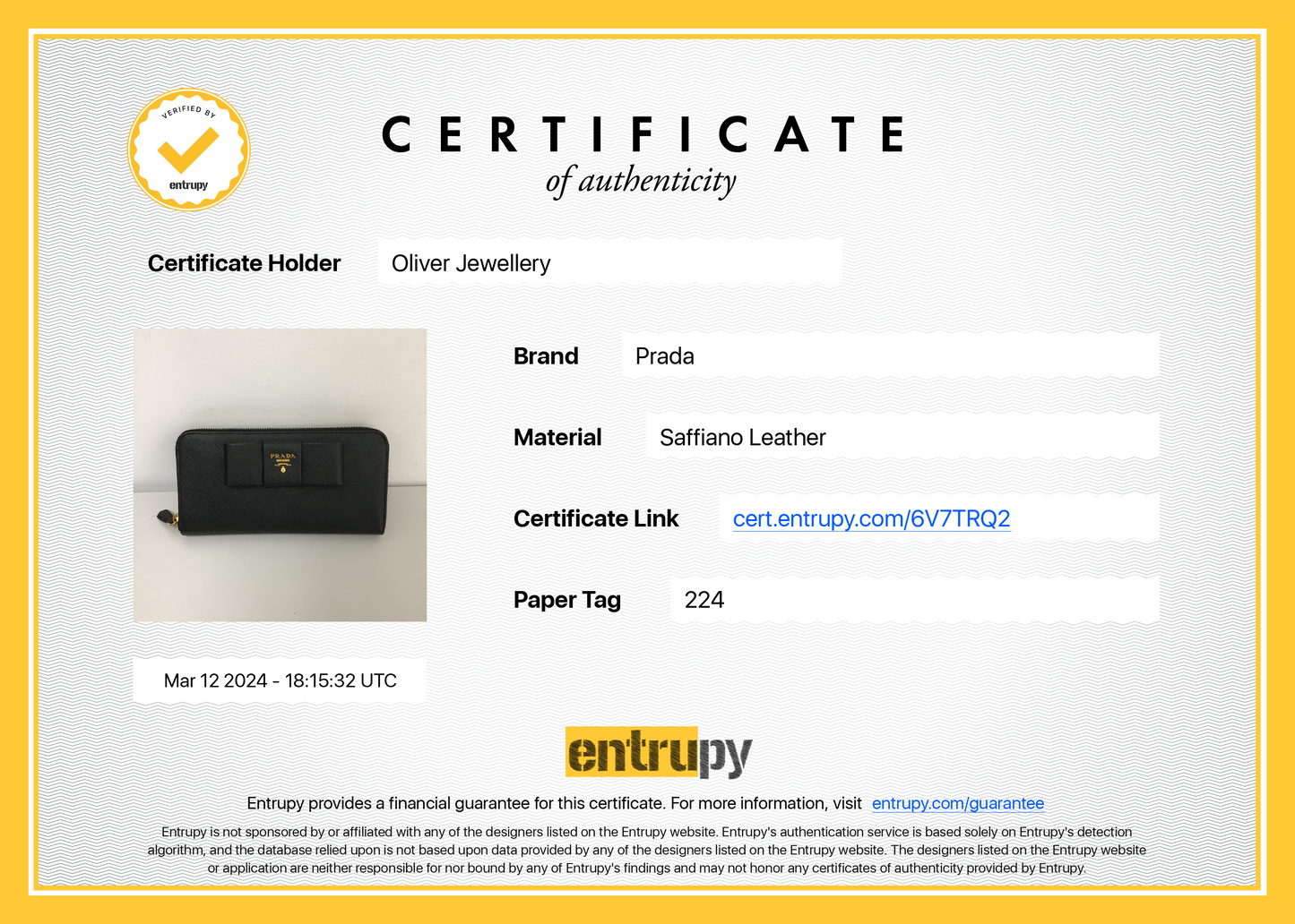 Prada Black Saffiano Leather Bow Zip Around Wallet