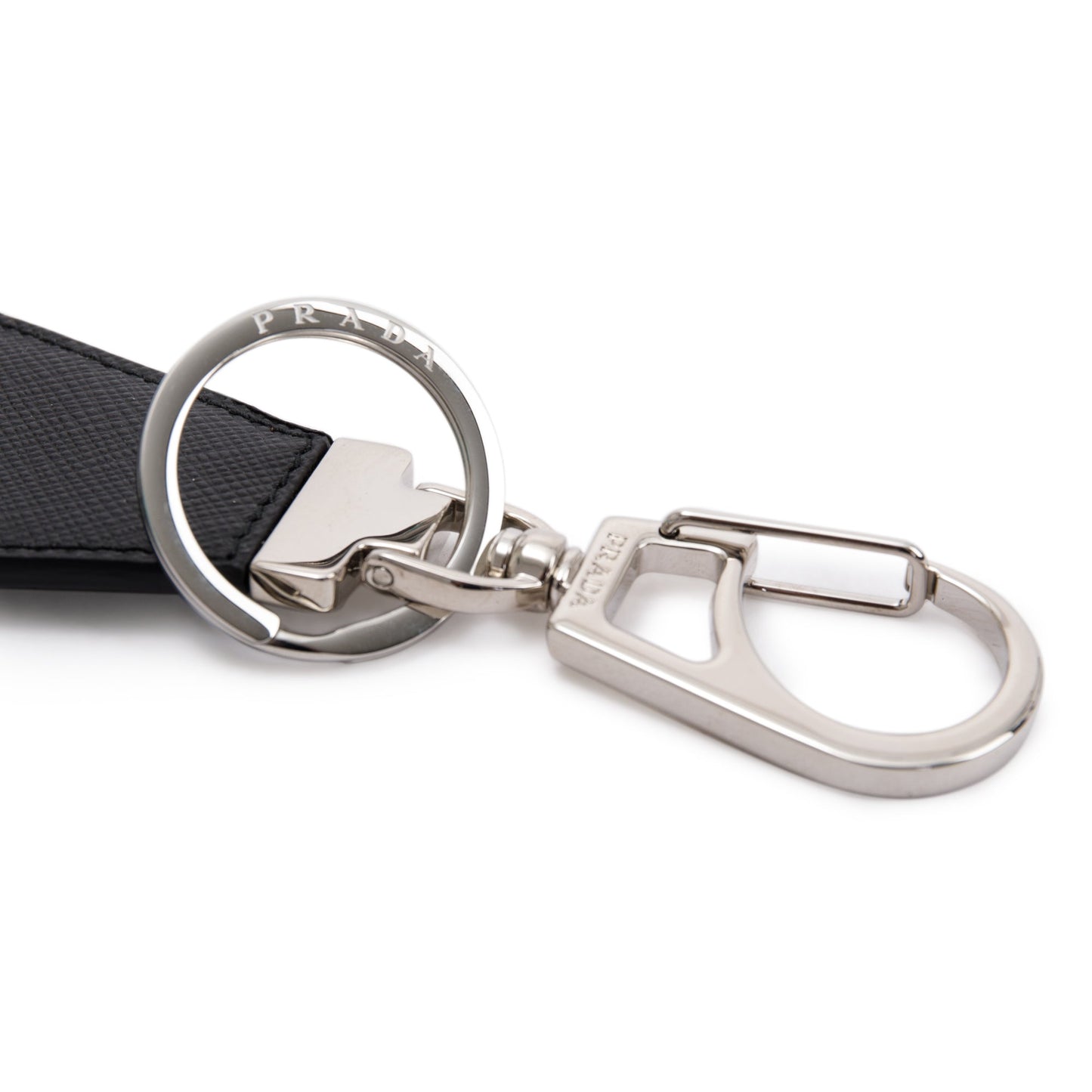 Prada Black Saffiano Leather Logo Keychain
