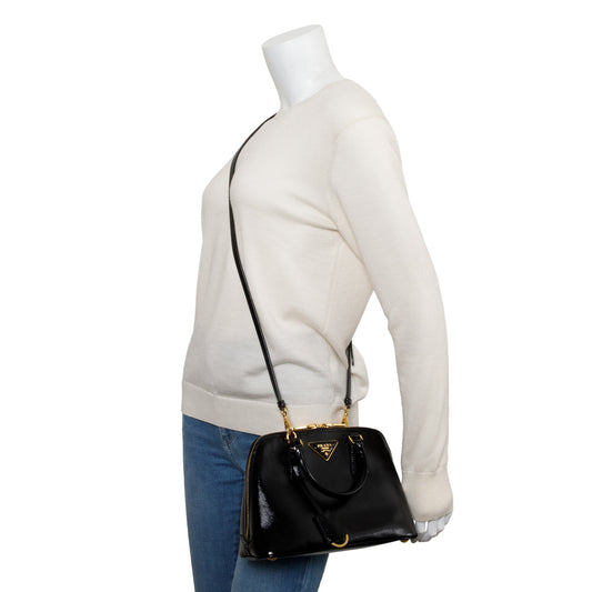 Prada Black Saffiano Vernice Small Promenade Tote
