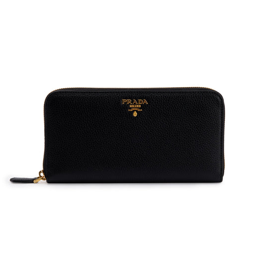 Prada Black Vitello Daino Zip Around Wallet