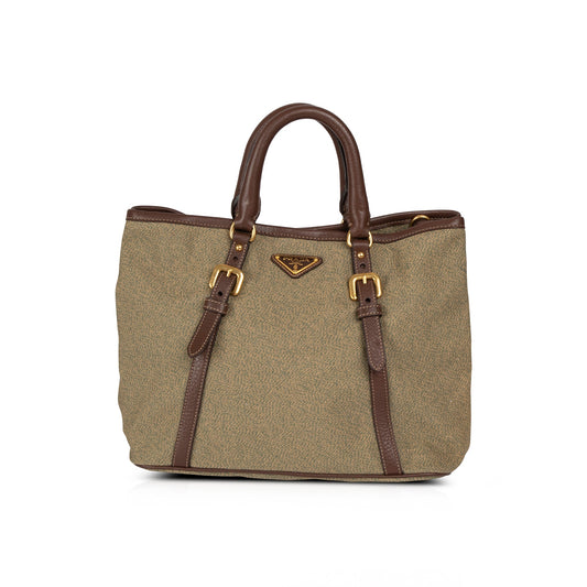 Prada Leather-Trimmed Canvas Tote