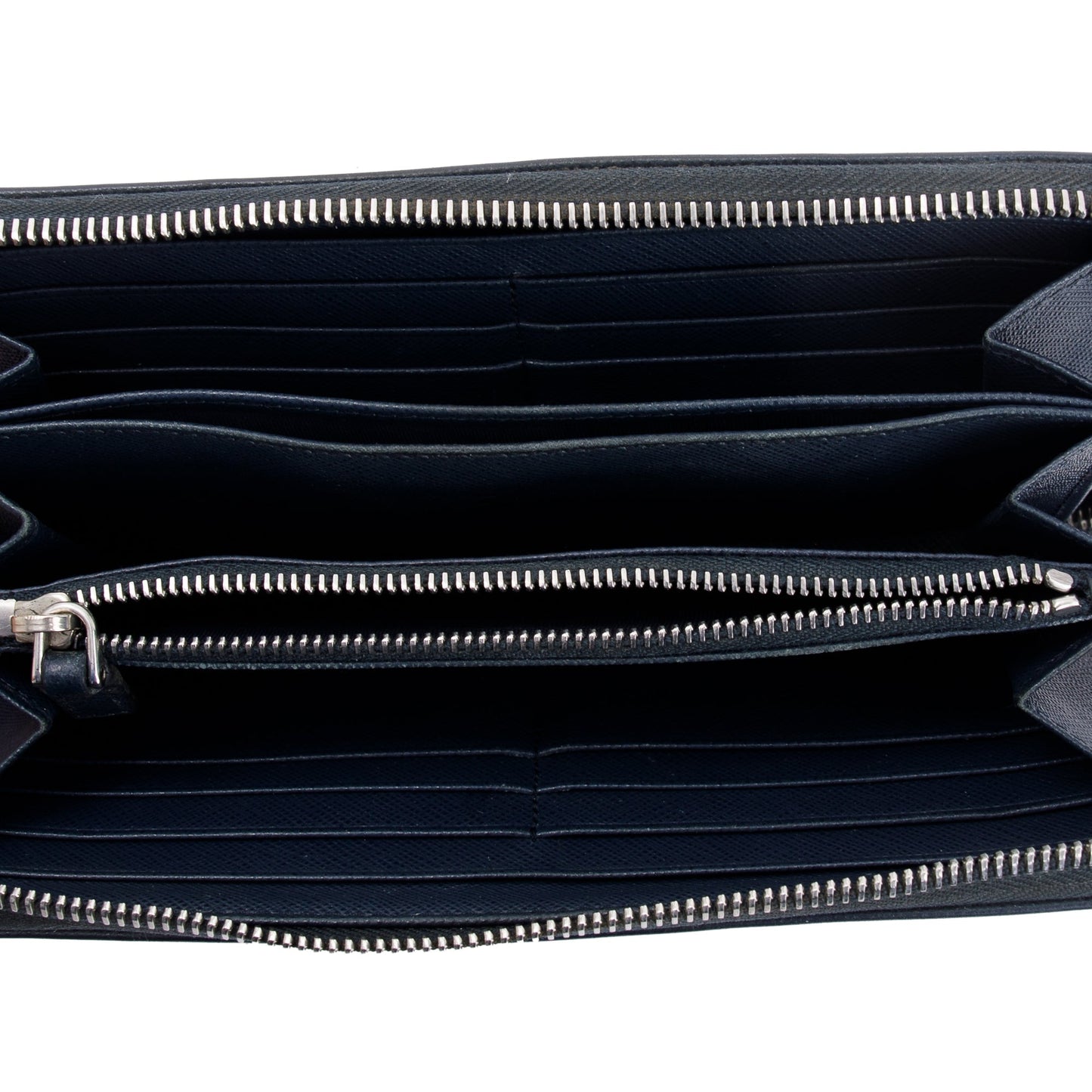 Prada Navy Saffiano Leather Zip Around Wallet