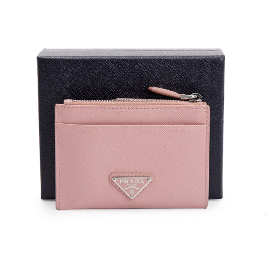 Prada Pink Saffiano Leather Zip Card Holder