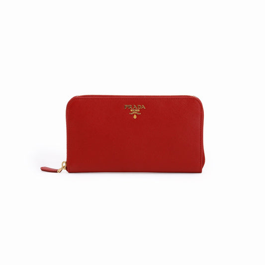 Prada Red Saffiano Zip Around Wallet