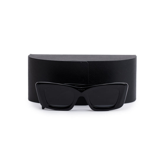 Prada SPR 13Z Black Acetate Symbole Rectangular Cat-Eye Sunglasses