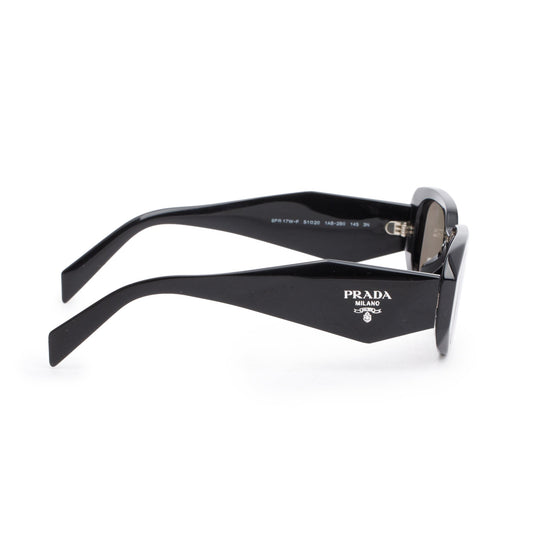 Prada SPR 17W Black Acetate Symbole Rectangular Sunglasses