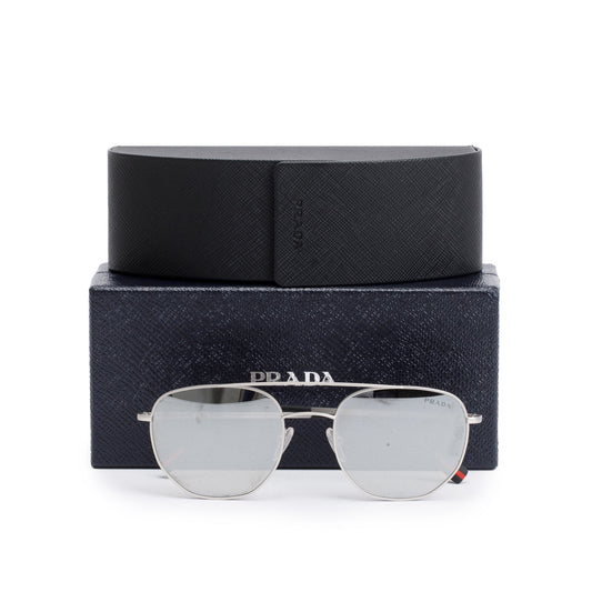 Prada SPS56S Silver-Tone Metal Linea Rosa Pilot Sunglasses