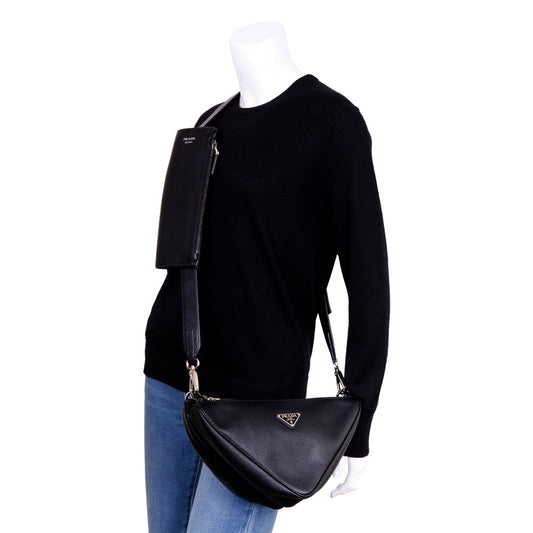 Prada Saffiano City Calf Triangle Double Messenger Bag