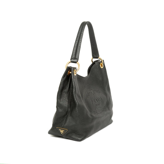 Prada Vitello Daino Medium Logo Hobo Bag