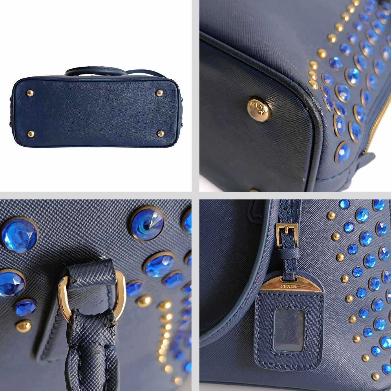 Luxury PradaBijoux shoulder bag in blue Saffiano leather