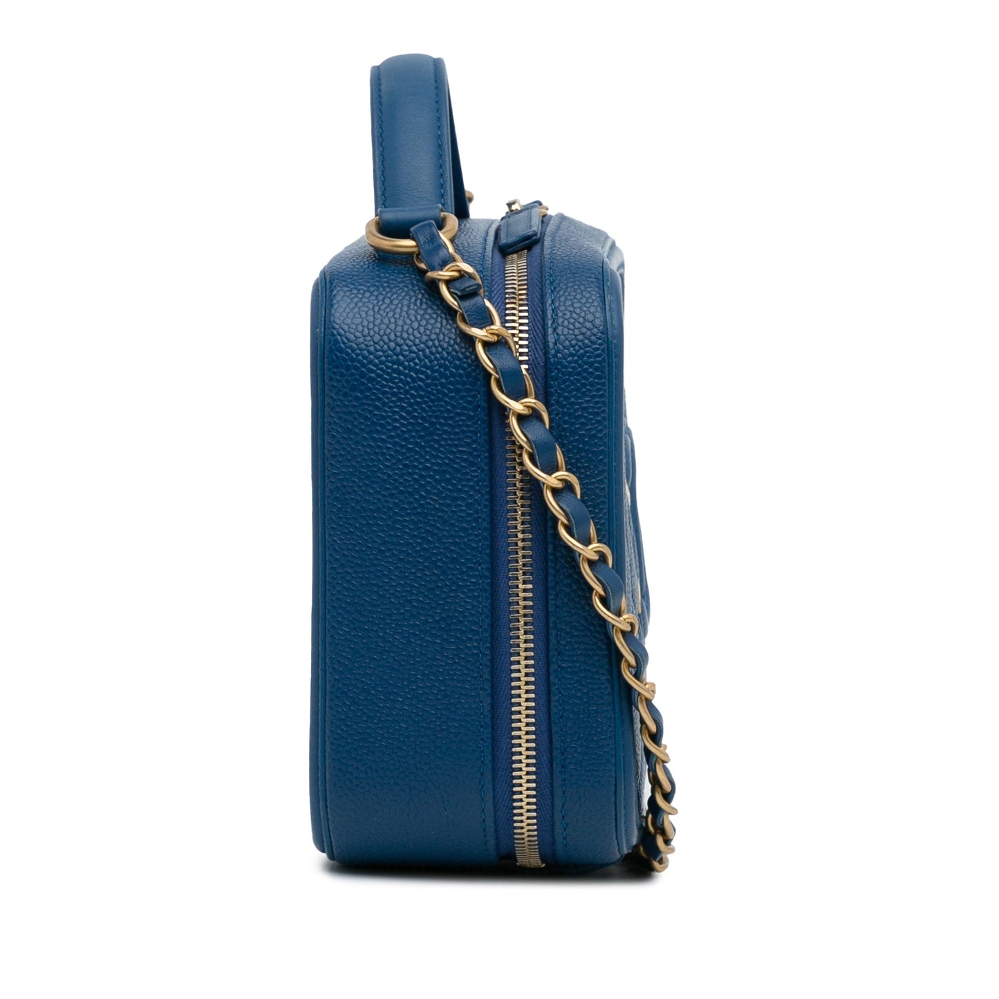 Luxury Chanel CC Filigree Vanity Case Blue Caviar Gold