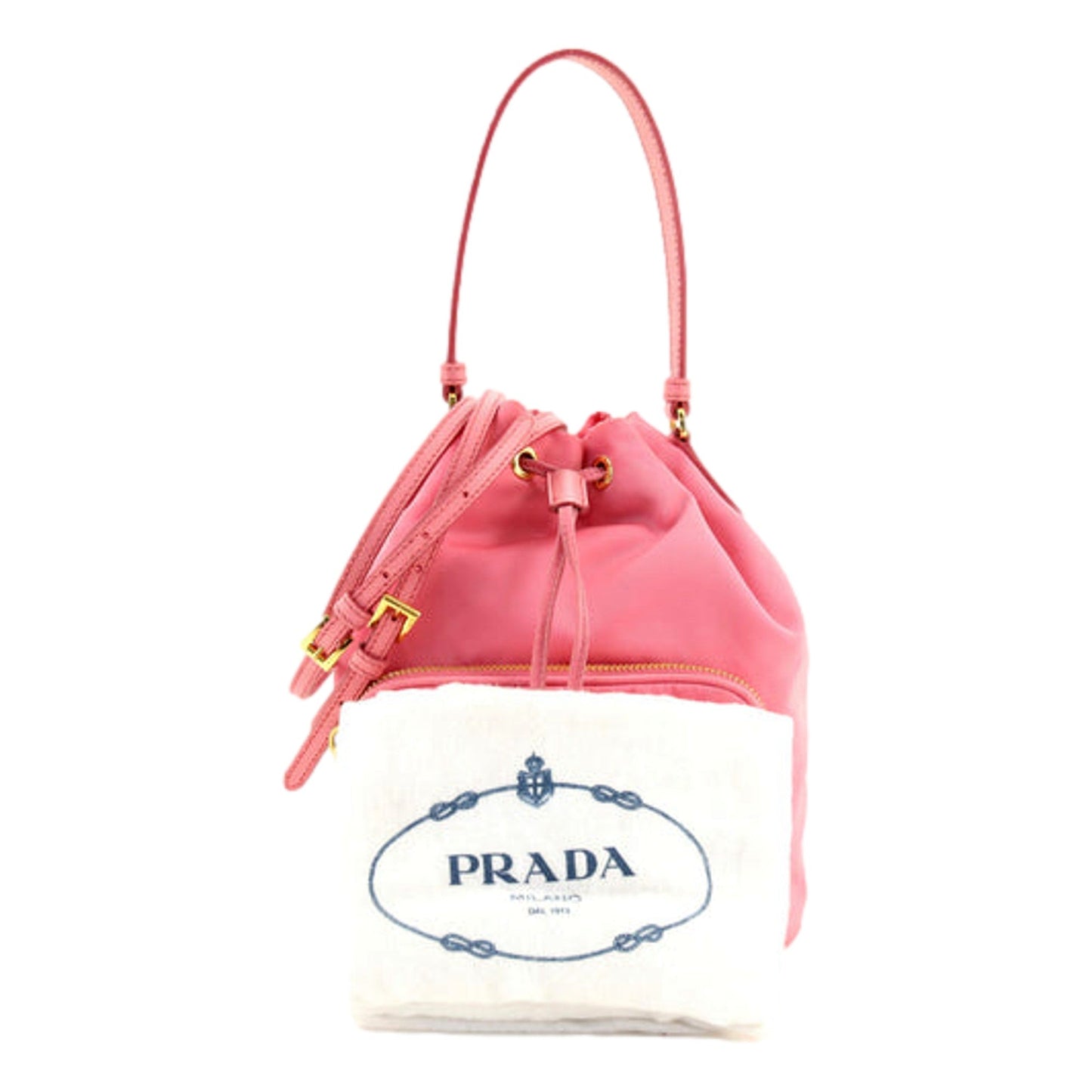 Luxury PradaRe-Nylon Saffiano Duet Bucket Crossbody Bag Small Begonia Pink
