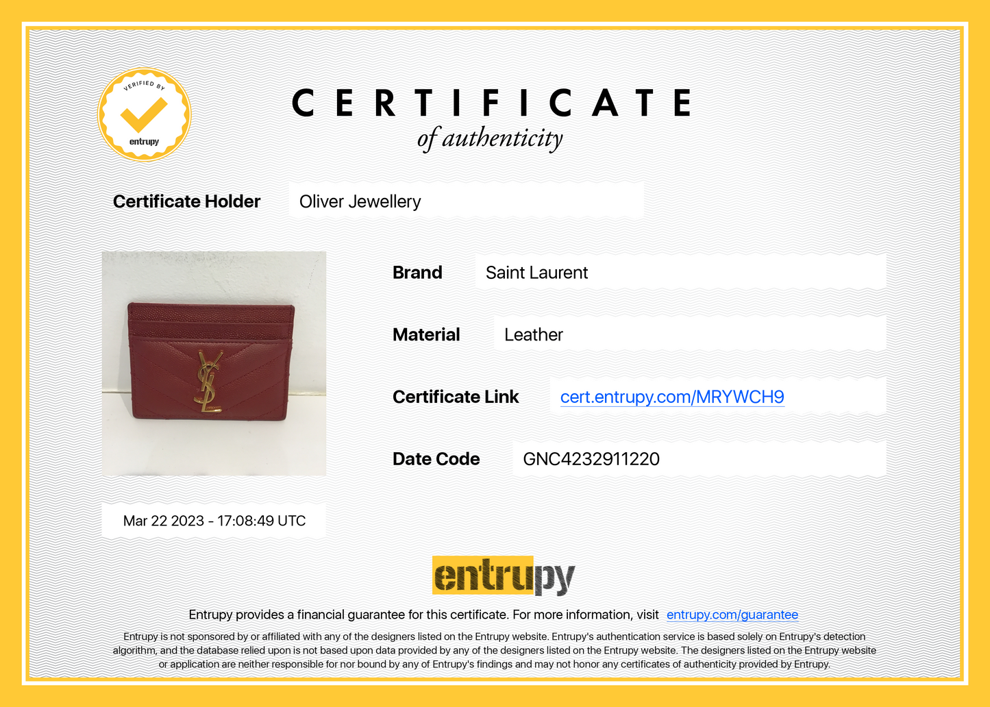 Saint Laurent 2020 Cassandre Matelasse Card Case