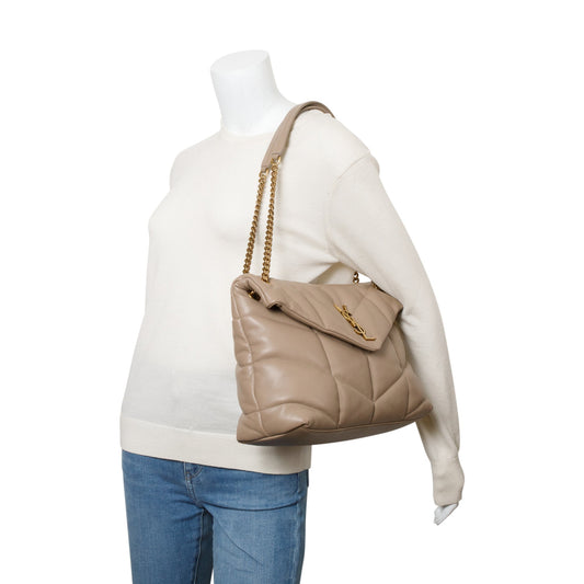 Saint Laurent 2021 Beige Nappa Leather Medium Puffer Loulou Shoulder Bag