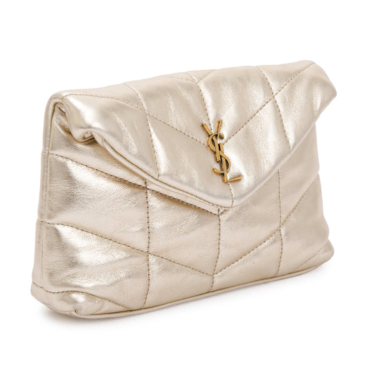 Saint Laurent 2021 Gold Metallic Small Puffer Pouch