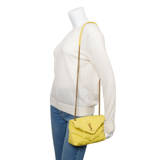 Saint Laurent 2021 Yellow Quilted Canvas Toy Puffer Loulou Shoulder Bags