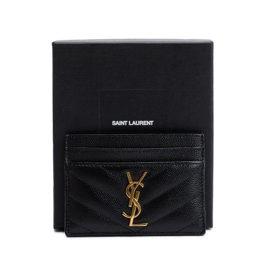 Saint Laurent 2022 Black Grain De Poudre Leather Cassandre Matelasse Card Case