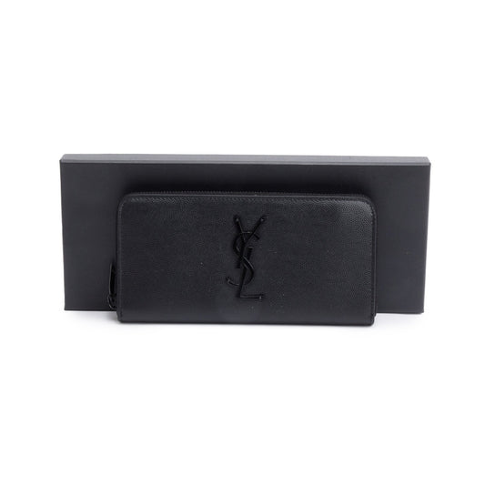 Saint Laurent 2022 Black Grained De Poudre Cassandre Zip Around Wallet