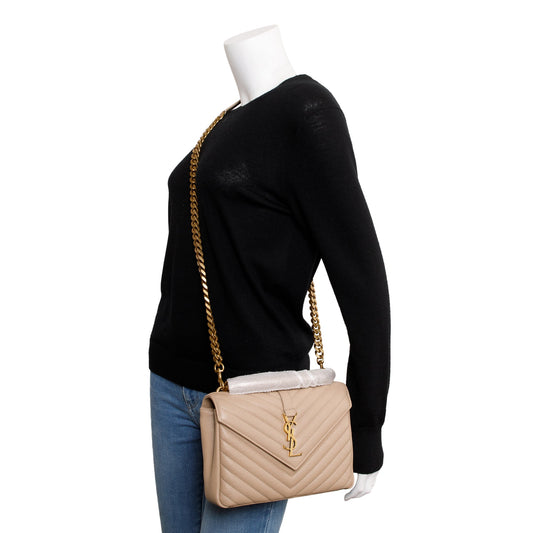 Saint Laurent 2023 Beige Leather Medium Chevron College Bag