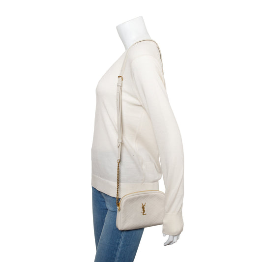 Saint Laurent 2023 White Leather Gaby Zipped Pouch