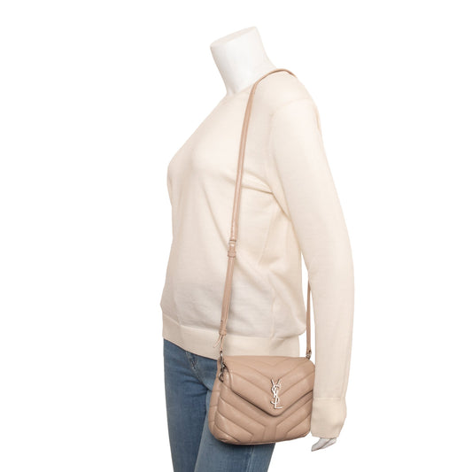 Saint Laurent Beige Monogram Matelasse Toy Loulou Crossbody Bag