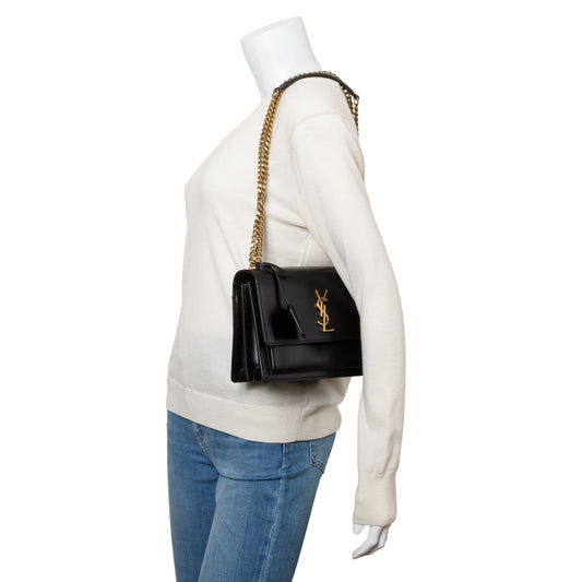 Saint Laurent Black Calfskin Leather Medium Sunset Shoulder Bag