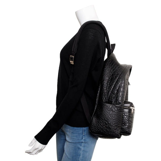 Saint Laurent Black Crocodile-Embossed Calfskin Leather City Backpack