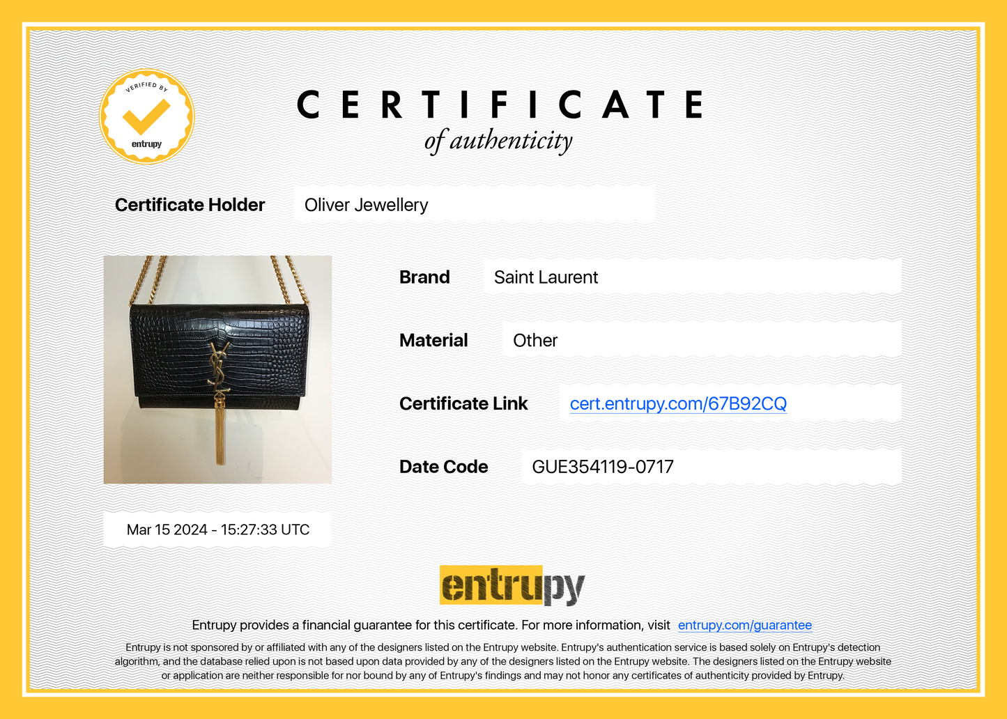 Saint Laurent Black Crocodile-Embossed Leather Medium Classic Monogram Kate Tassel Chain Bag