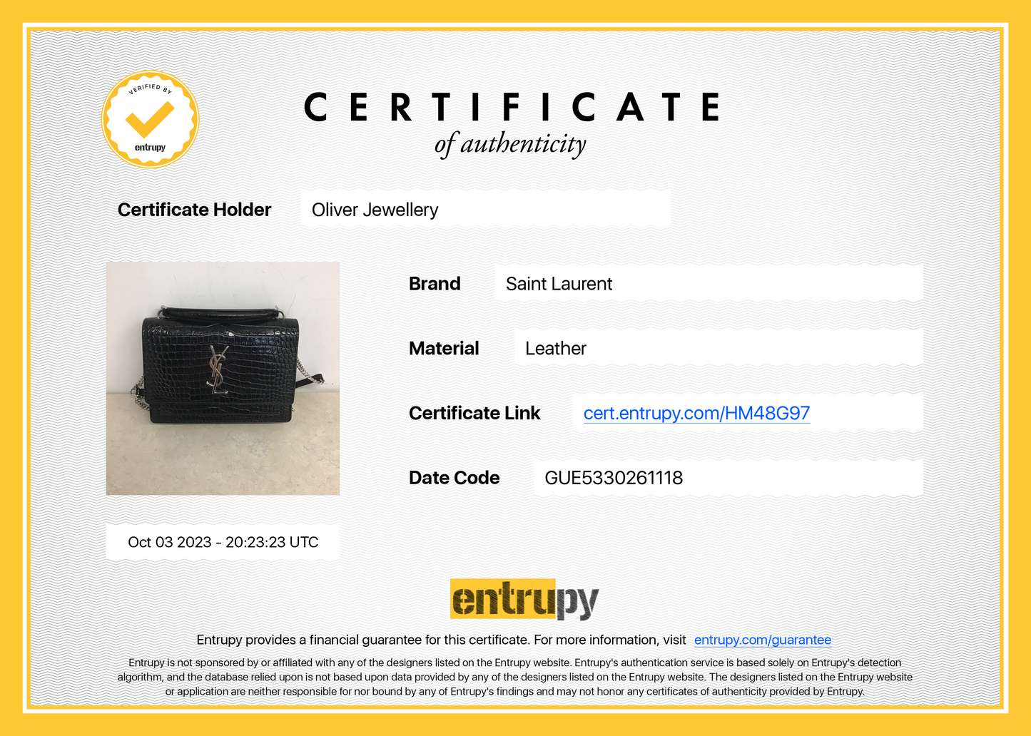 Saint Laurent Black Crocodile Embossed Small Sunset Chain Wallet