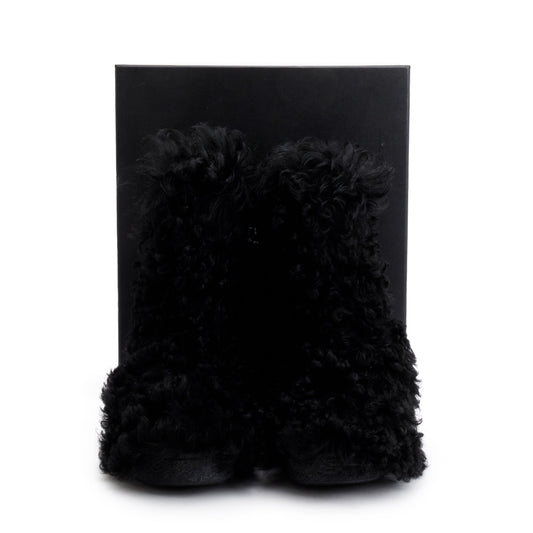 Saint Laurent Black Furry Boots, Size 42