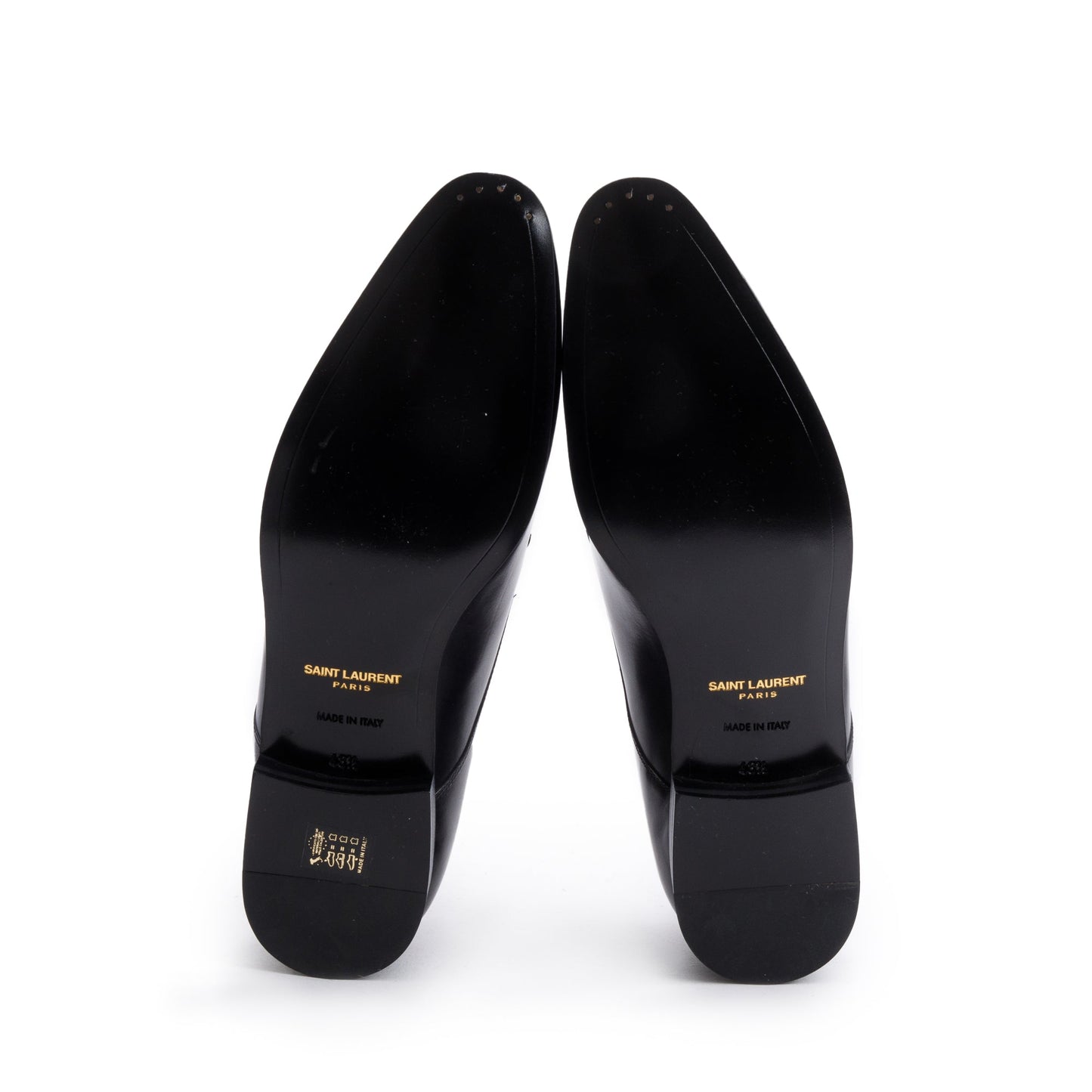 Saint Laurent Black Glazed Leather Adrien Derbies Shoes, Size 43.5