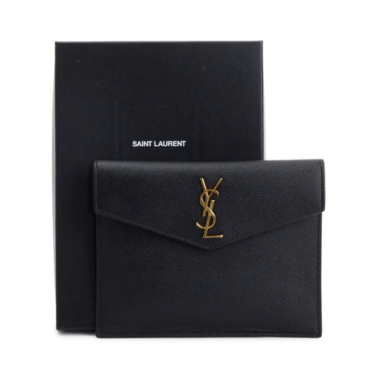 Saint Laurent Black Grain de Poudre Monogram Uptown Baby Pouch